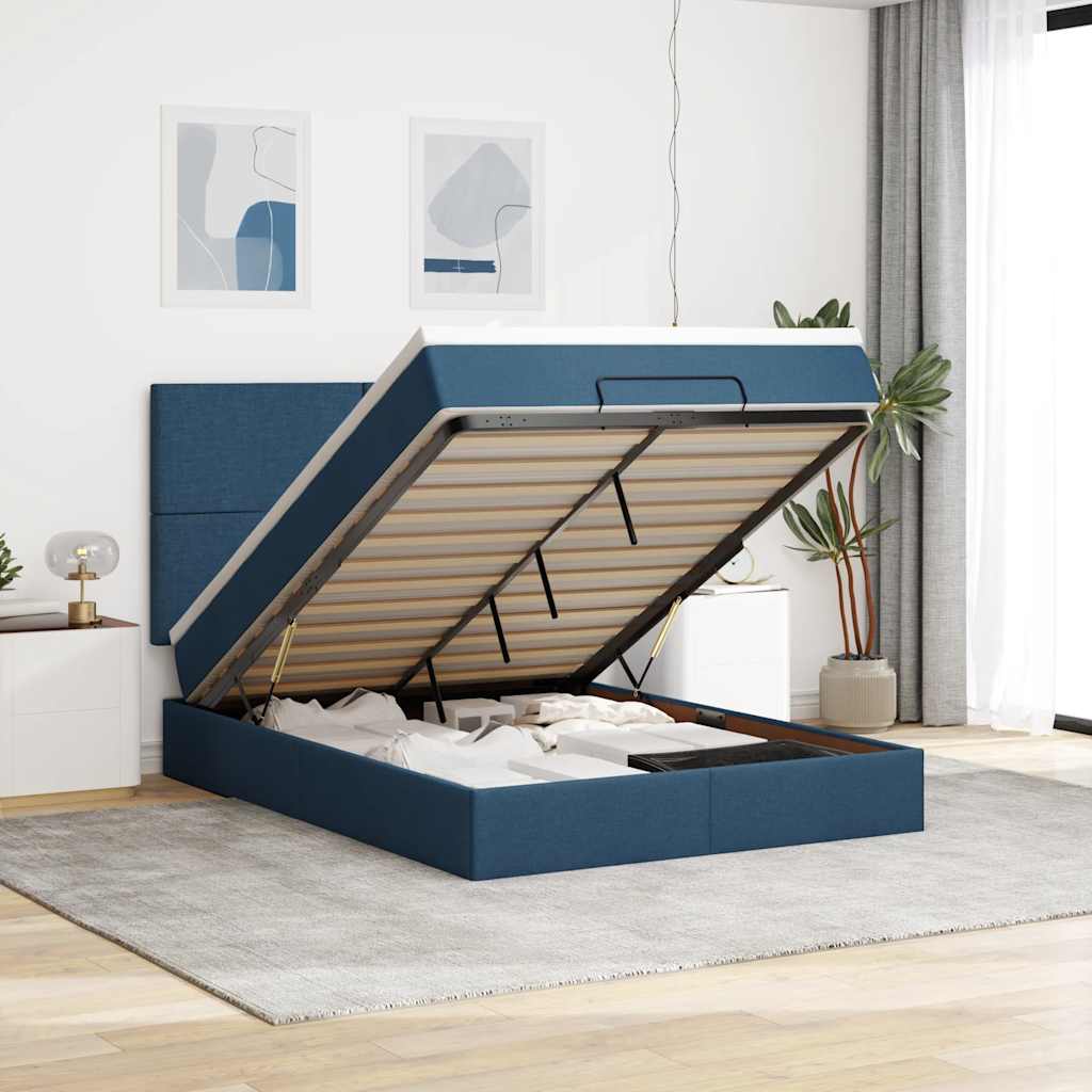 Ottoman bed met matras en LED's 140x190cm stof blauw – afbeelding 1