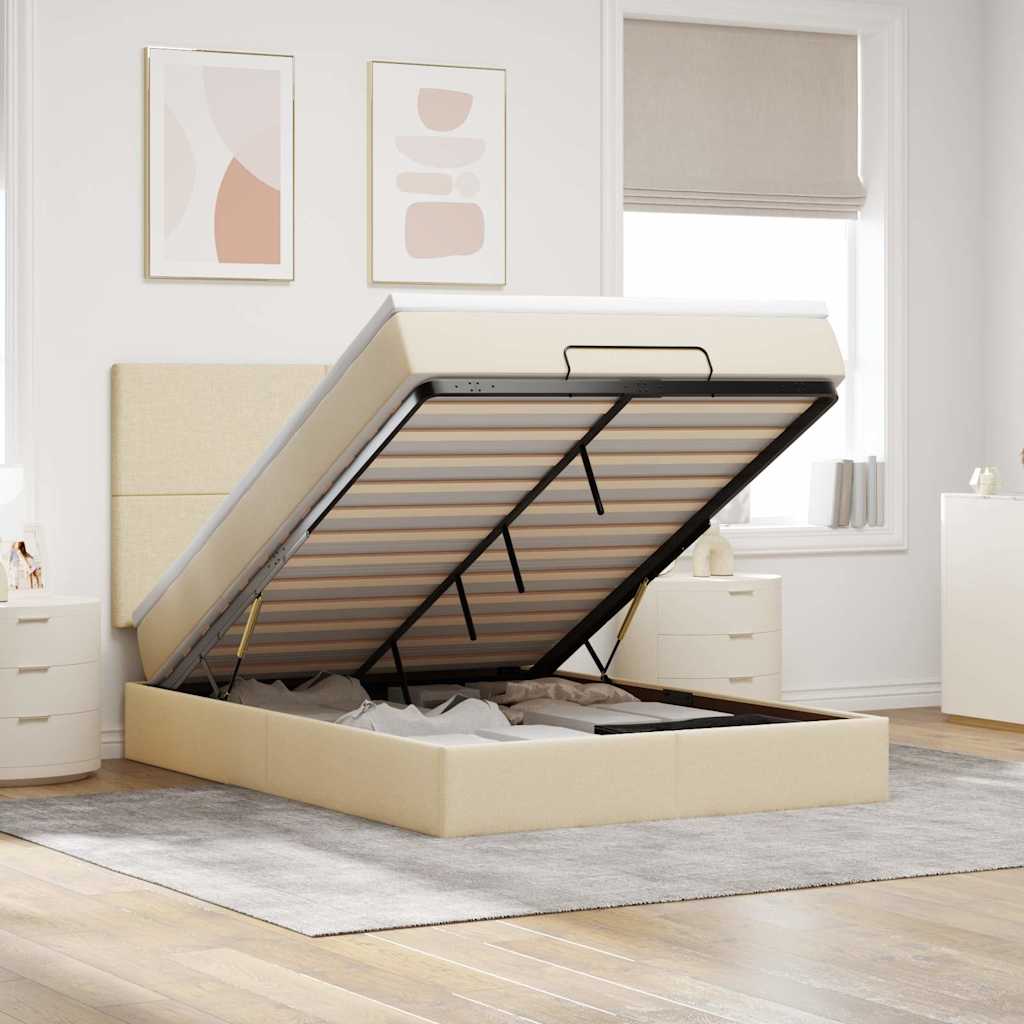 Ottoman bed met matras en LED's 140x200cm stof crèmekleurig – afbeelding 1