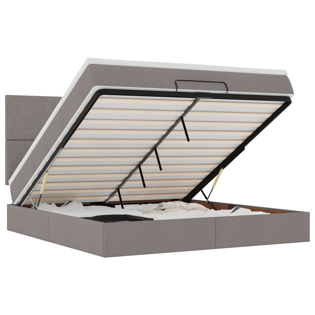 Ottoman bed met matras en LED's 160x200cm stof taupe – afbeelding 2