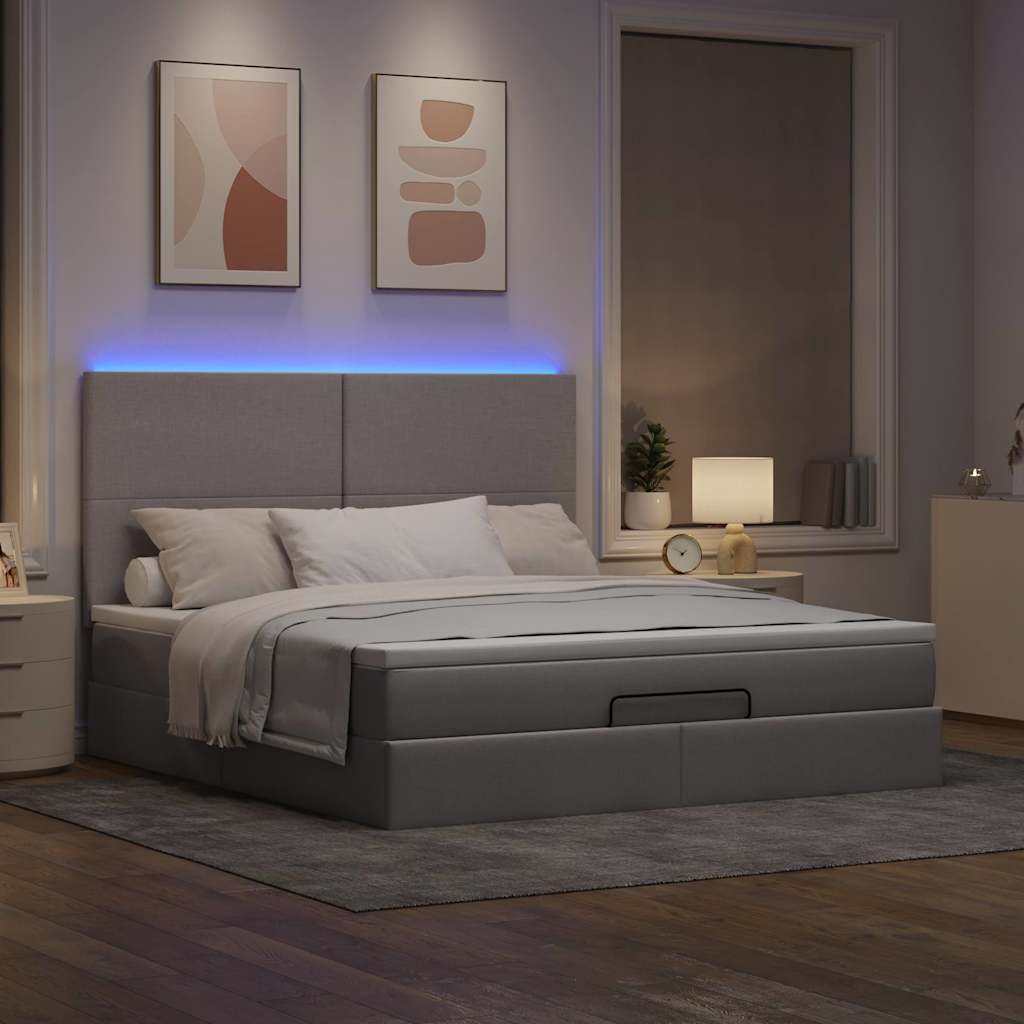 Ottoman bed met matras en LED's 160x200cm stof taupe – afbeelding 3