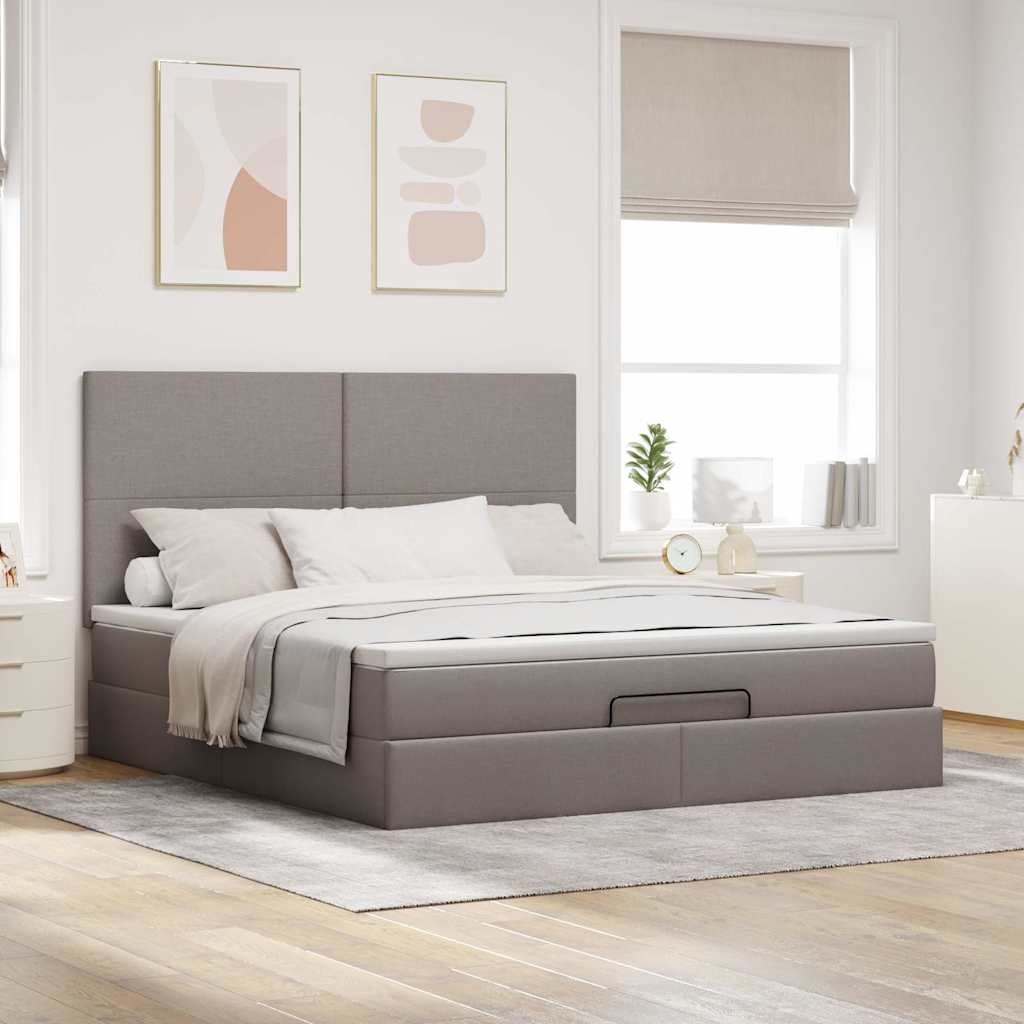 Ottoman bed met matras en LED's 160x200cm stof taupe – afbeelding 4