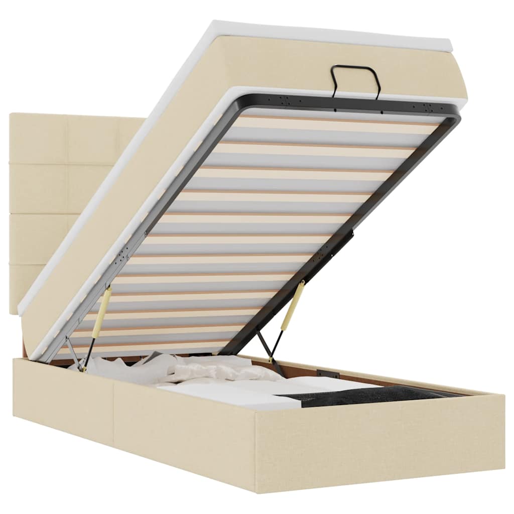 Ottoman bed met matras en LED's 80x200cm stof crèmekleurig – afbeelding 2