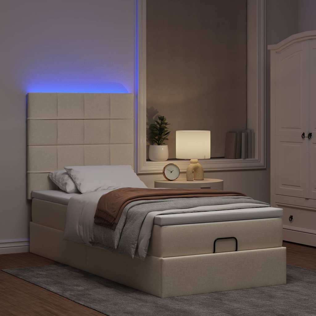 Ottoman bed met matras en LED's 80x200cm stof crèmekleurig – afbeelding 3
