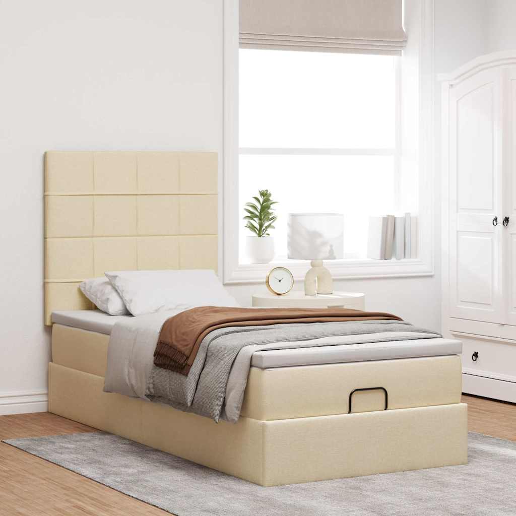 Ottoman bed met matras en LED's 80x200cm stof crèmekleurig – afbeelding 4