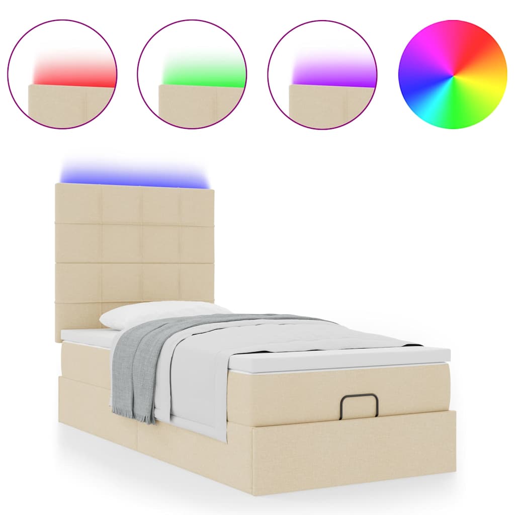 Ottoman bed met matras en LED's 80x200cm stof crèmekleurig – afbeelding 5