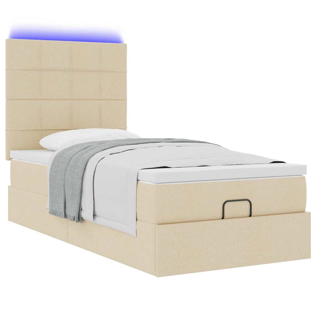 Ottoman bed met matras en LED's 80x200cm stof crèmekleurig – afbeelding 6