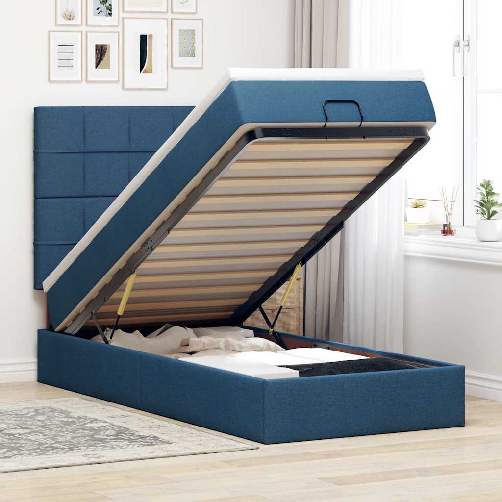 Ottoman bed met matras en LED's 80x200cm stof blauw – afbeelding 1