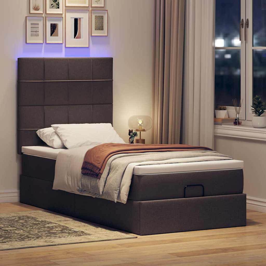 Ottoman bed met matras en LED's 90x190cm stof donkerbruin – afbeelding 3