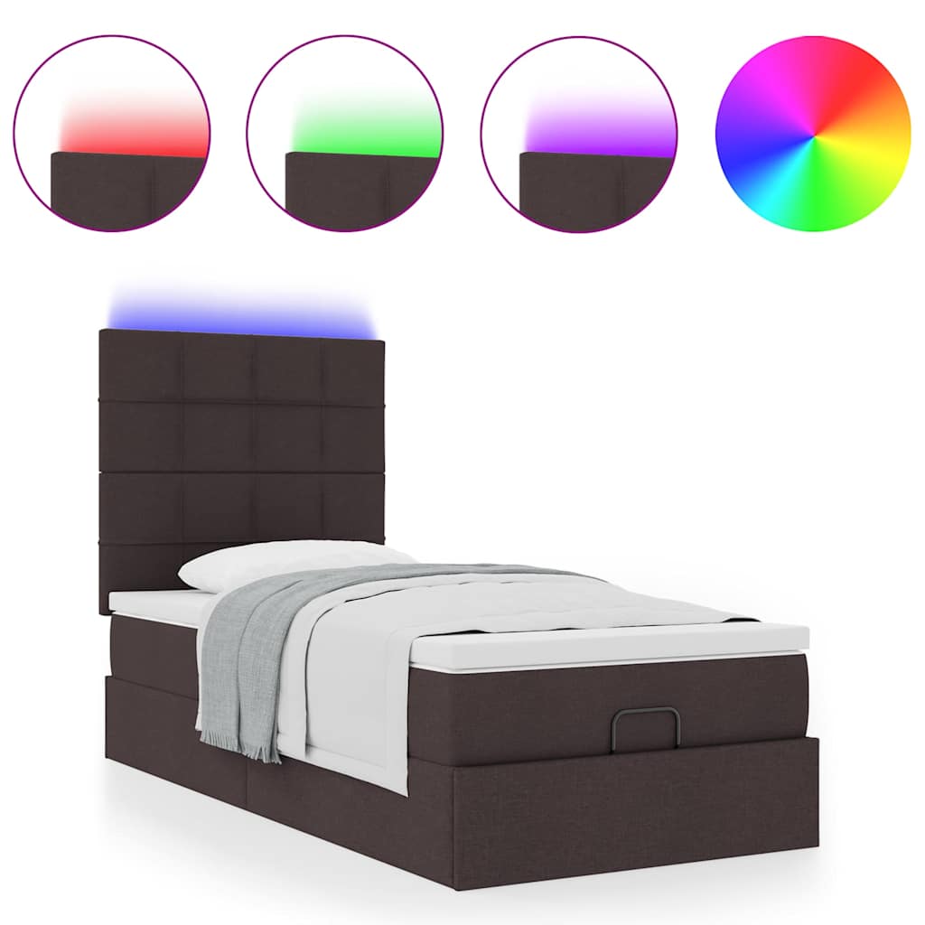 Ottoman bed met matras en LED's 90x190cm stof donkerbruin – afbeelding 5