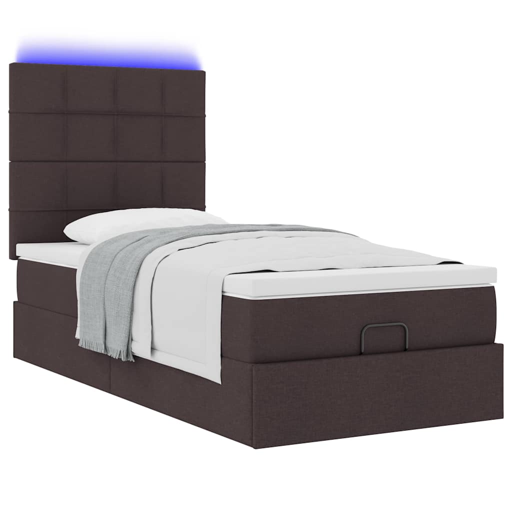 Ottoman bed met matras en LED's 90x190cm stof donkerbruin – afbeelding 6