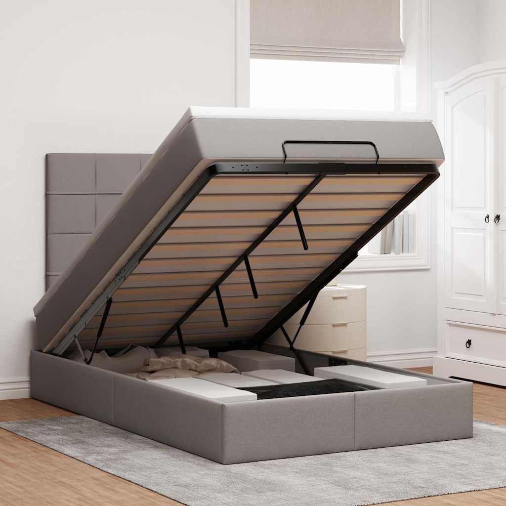 Ottoman bed met matras en LED's 120x190 cm stof taupe – afbeelding 1