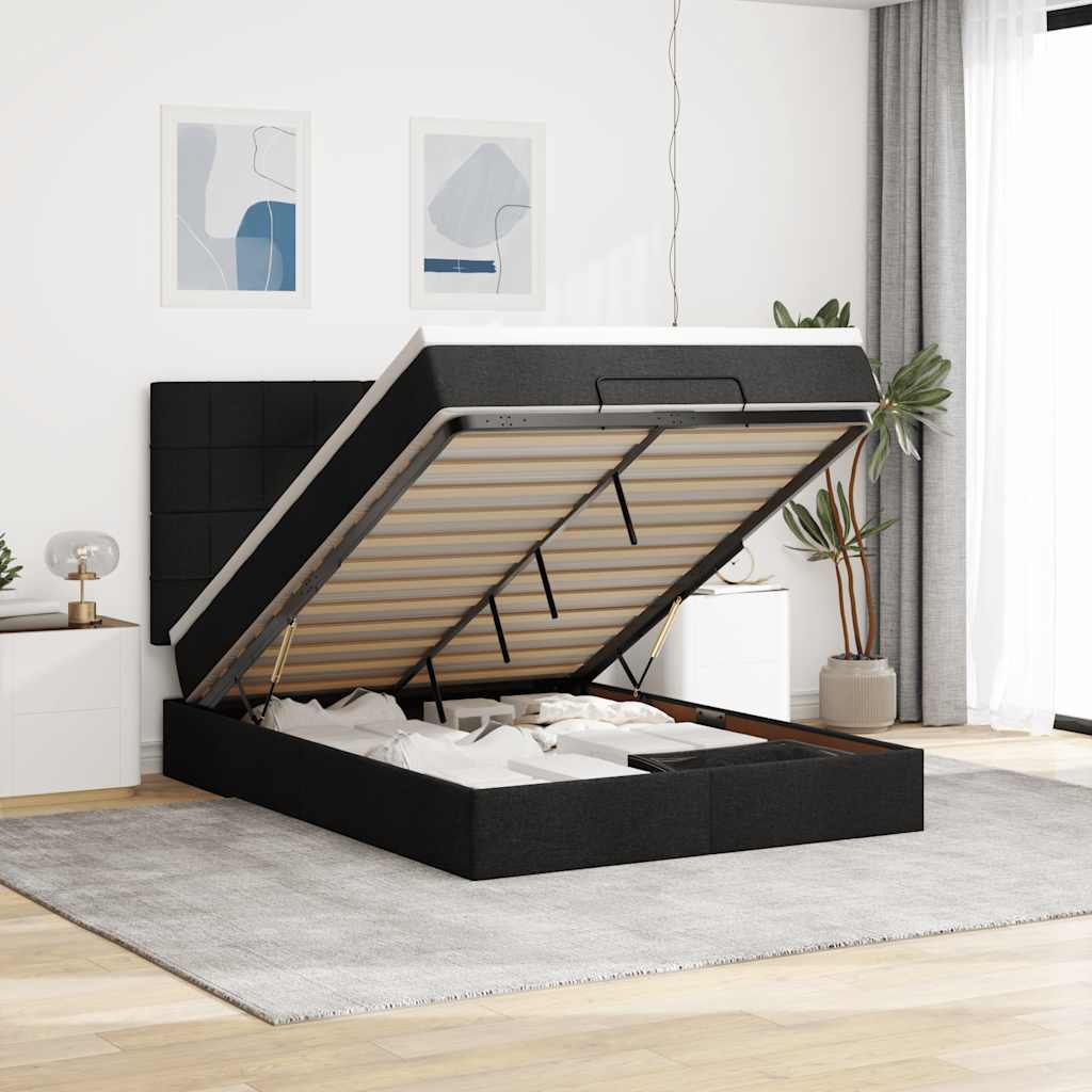 Ottoman bed met matras en LED's 140x190cm stof zwart – afbeelding 1