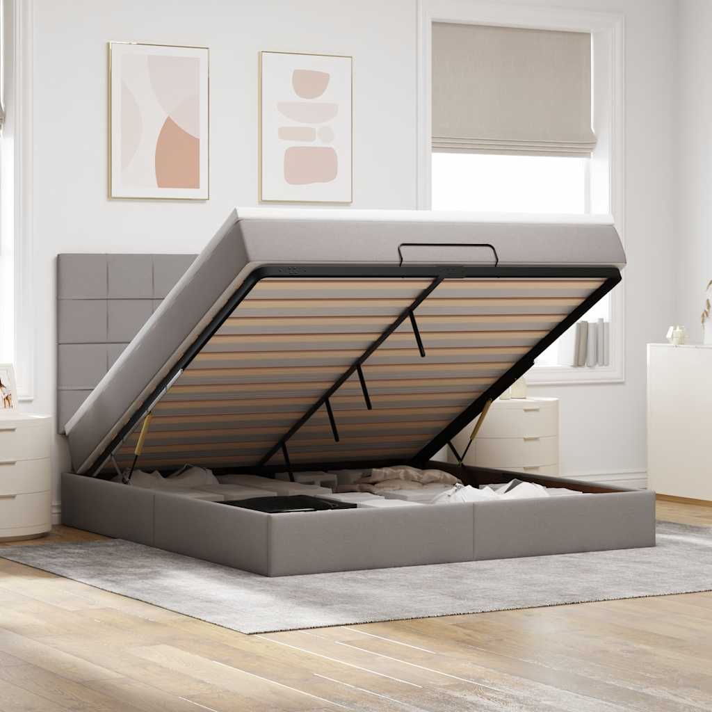 Ottoman bed met matras en LED's 180x200cm stof taupe – afbeelding 1