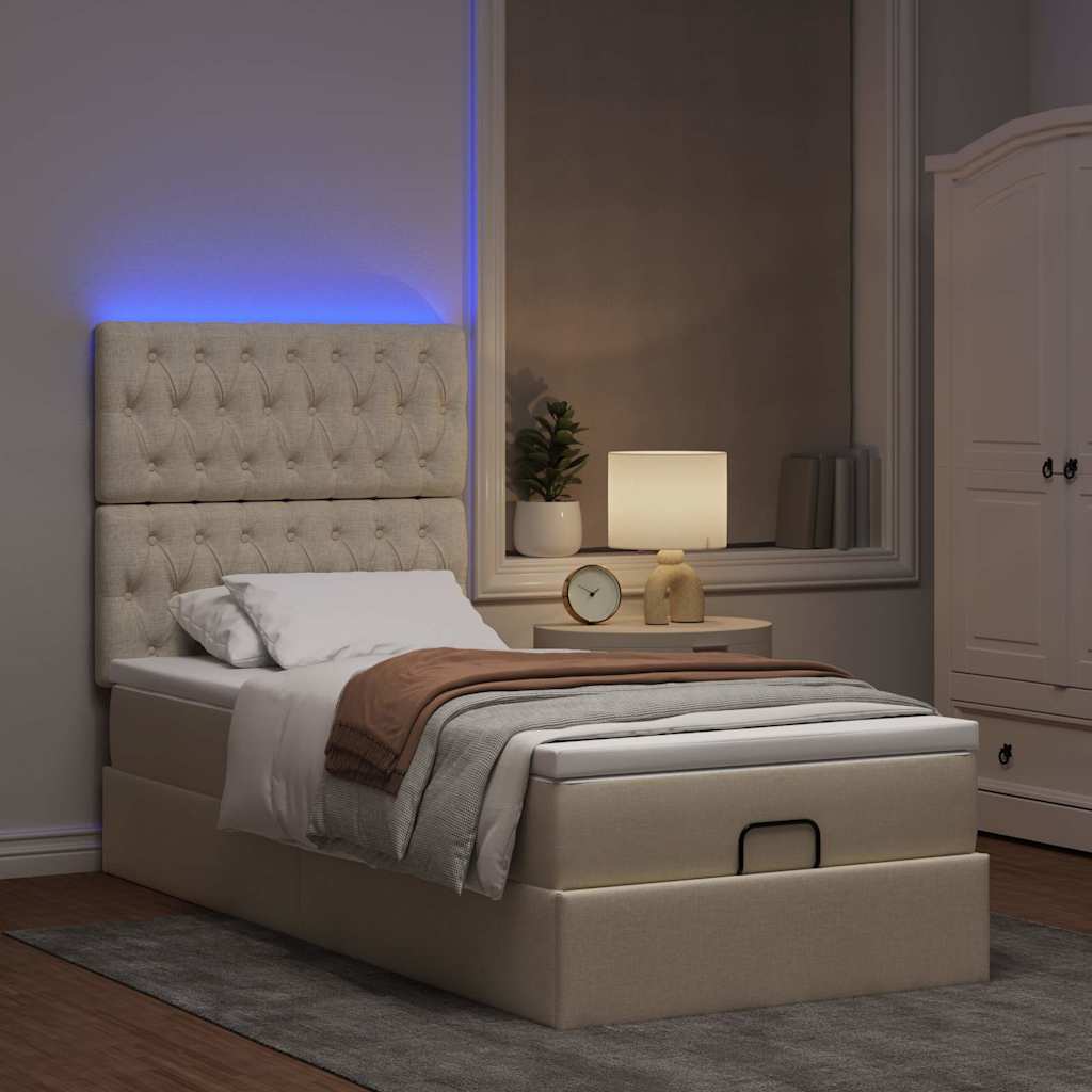 Ottoman bed met matras en LED's 80x200cm stof crèmekleurig – afbeelding 3