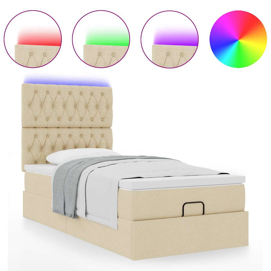 Ottoman bed met matras en LED's 80x200cm stof crèmekleurig – afbeelding 5