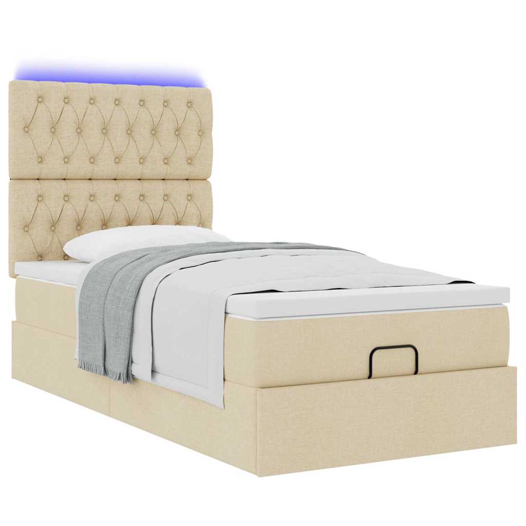 Ottoman bed met matras en LED's 80x200cm stof crèmekleurig – afbeelding 6