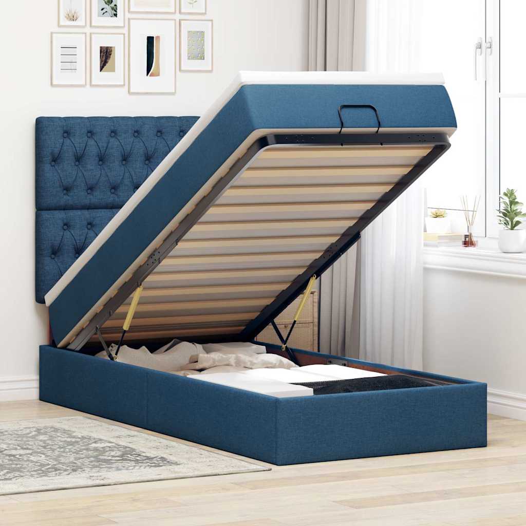 Ottoman bed met matras en LED's 80x200cm stof blauw