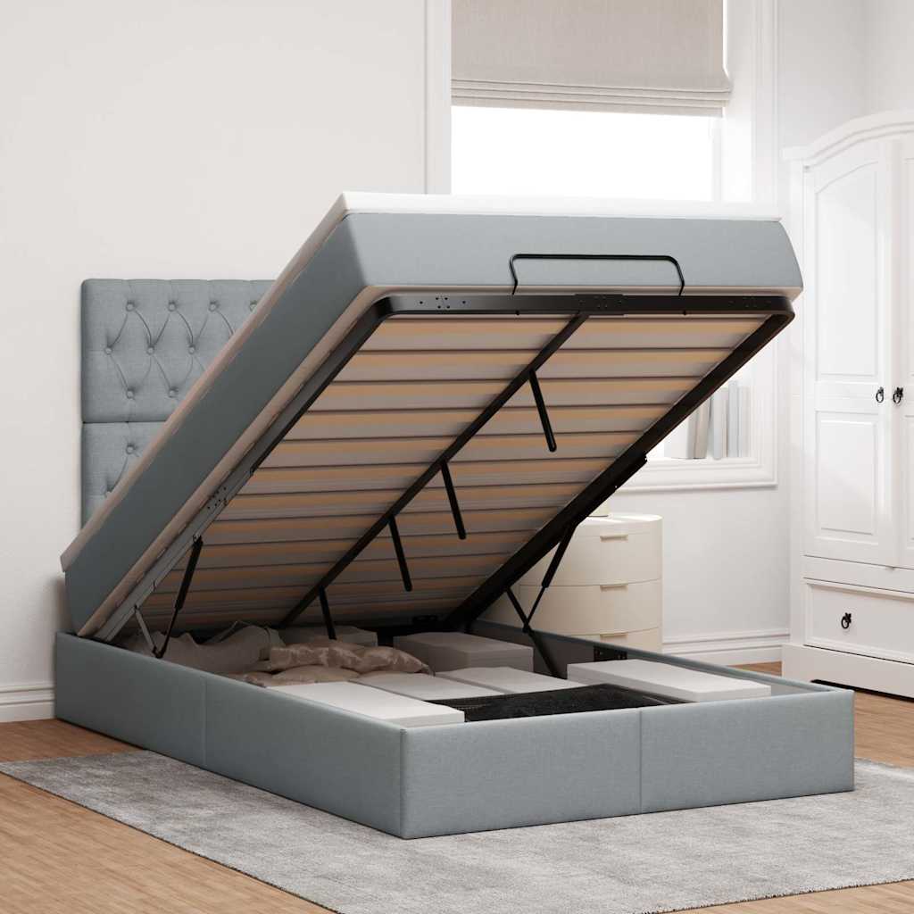 Ottoman bed met matras en LED's 120x200cm stof lichtgrijs – afbeelding 1