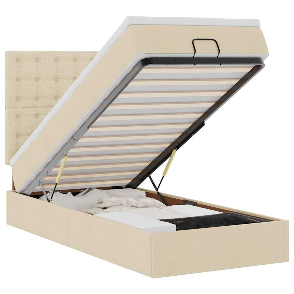 Ottoman bed met matras en LED's 80x200cm stof crèmekleurig – afbeelding 2