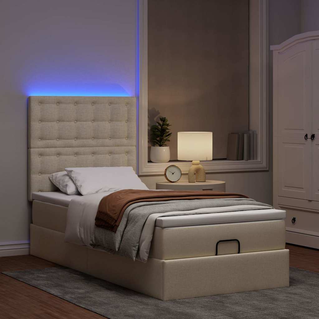 Ottoman bed met matras en LED's 80x200cm stof crèmekleurig – afbeelding 3