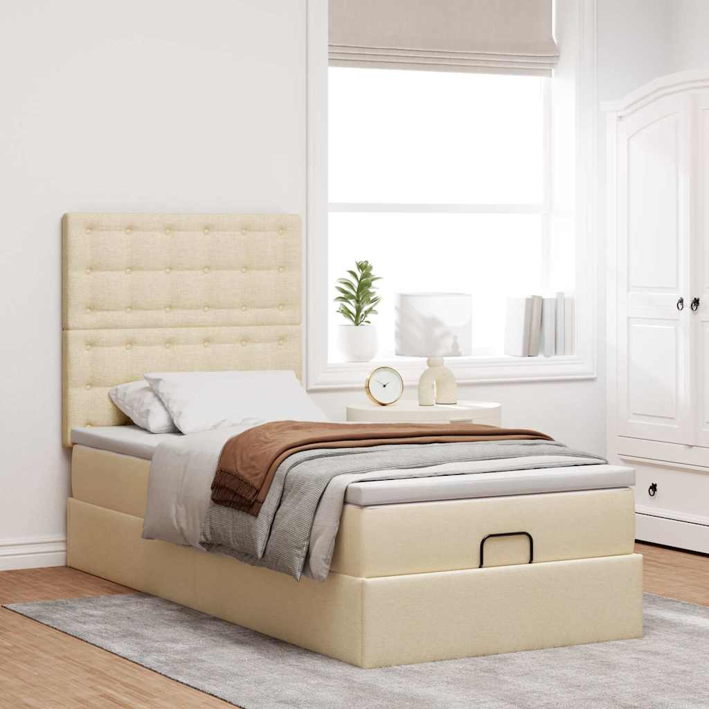 Ottoman bed met matras en LED's 80x200cm stof crèmekleurig – afbeelding 4
