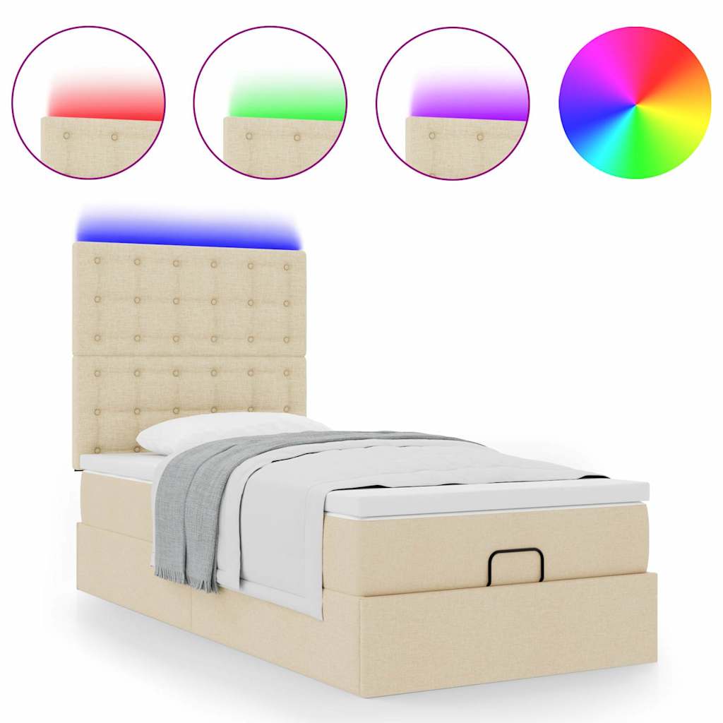 Ottoman bed met matras en LED's 80x200cm stof crèmekleurig – afbeelding 5