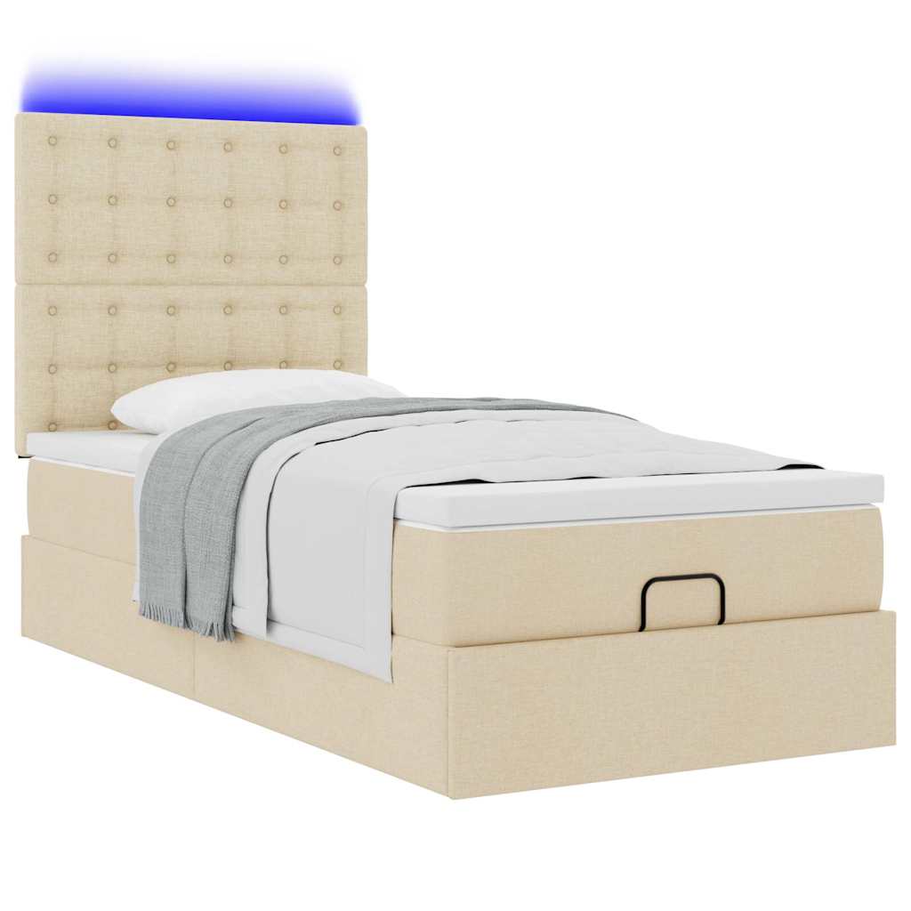 Ottoman bed met matras en LED's 80x200cm stof crèmekleurig – afbeelding 6