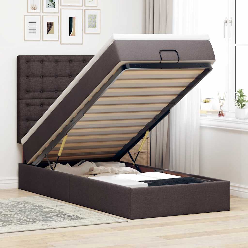 Ottoman bed met matras en LED's 100x200cm stof donkerbruin – afbeelding 1