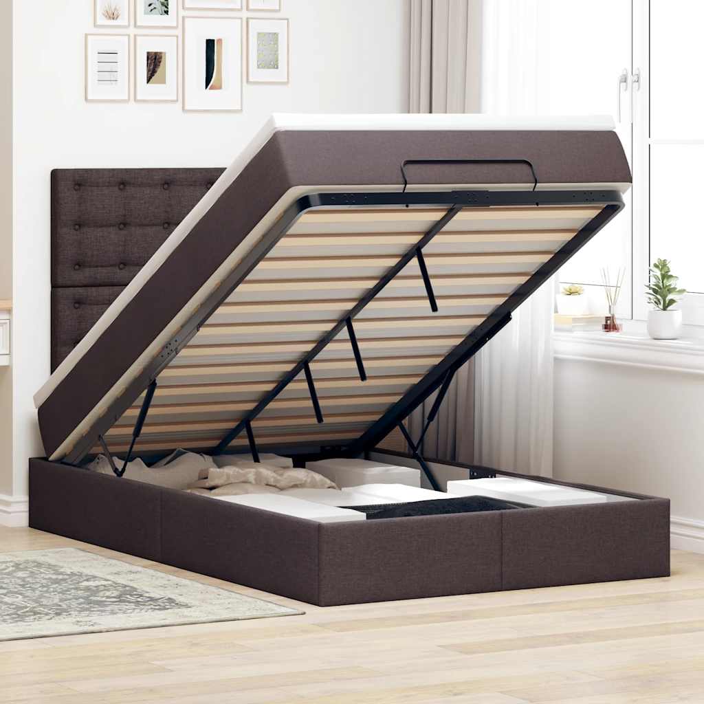 Ottoman bed met matras en LED's 120x190 cm stof donkerbruin – afbeelding 1