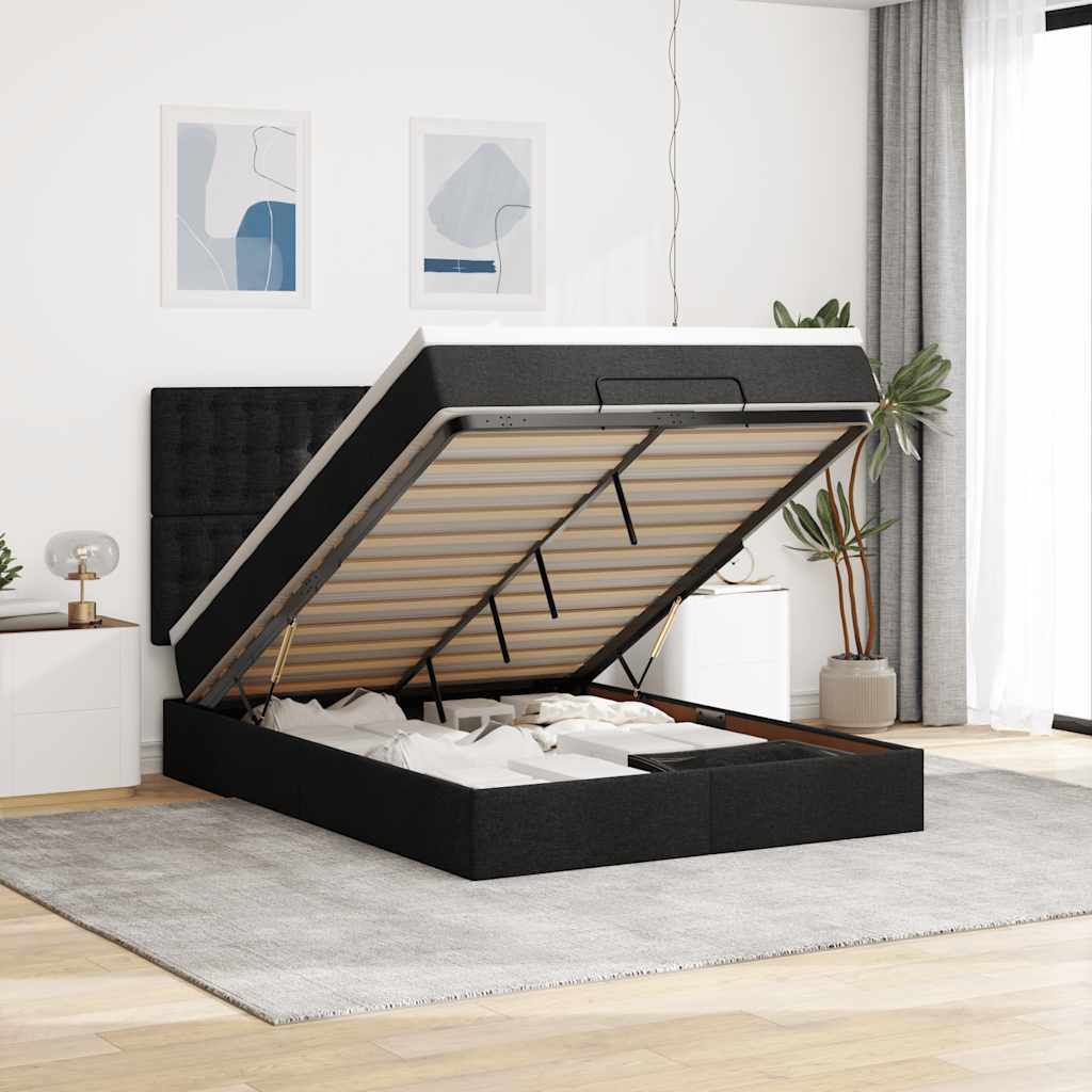 Ottoman bed met matras en LED's 140x190cm stof zwart – afbeelding 1