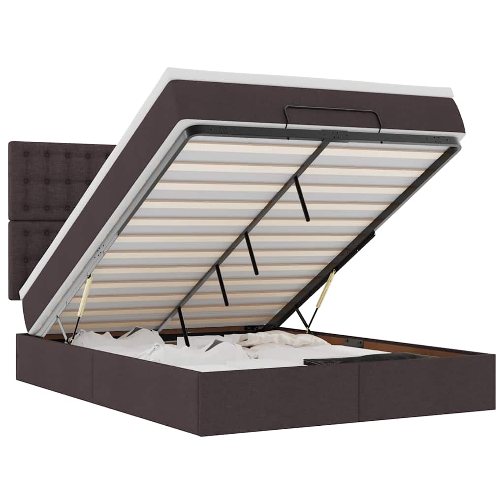 Ottoman bed met matras en LED's 140x190cm stof donkerbruin – afbeelding 2