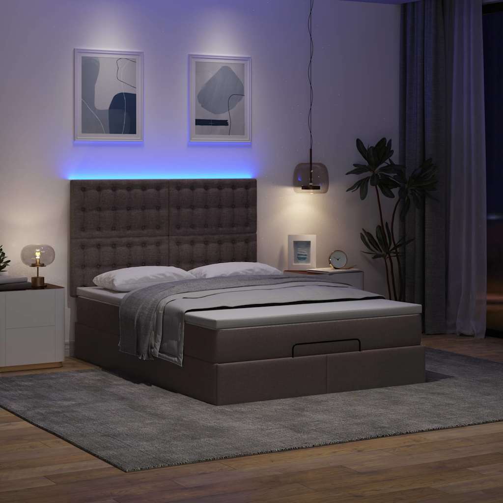 Ottoman bed met matras en LED's 140x190cm stof donkerbruin – afbeelding 3