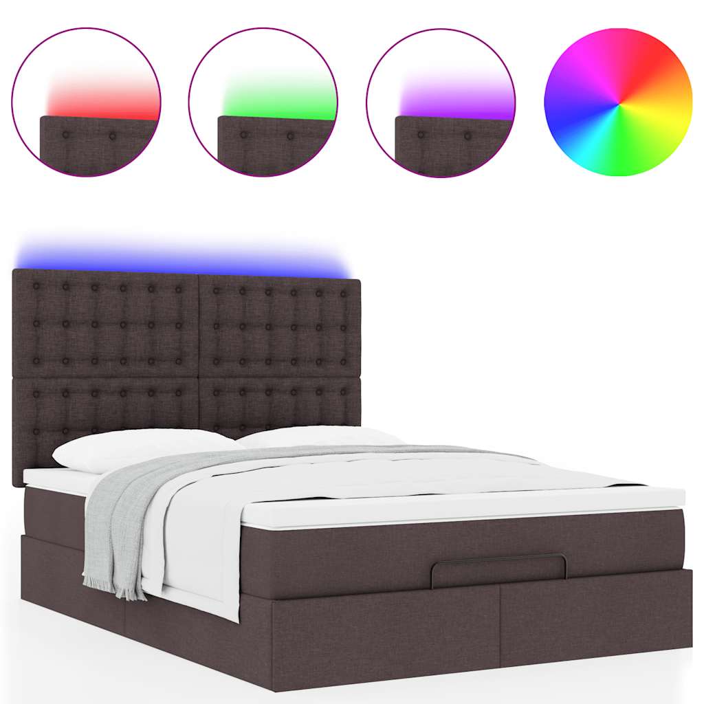 Ottoman bed met matras en LED's 140x190cm stof donkerbruin – afbeelding 5