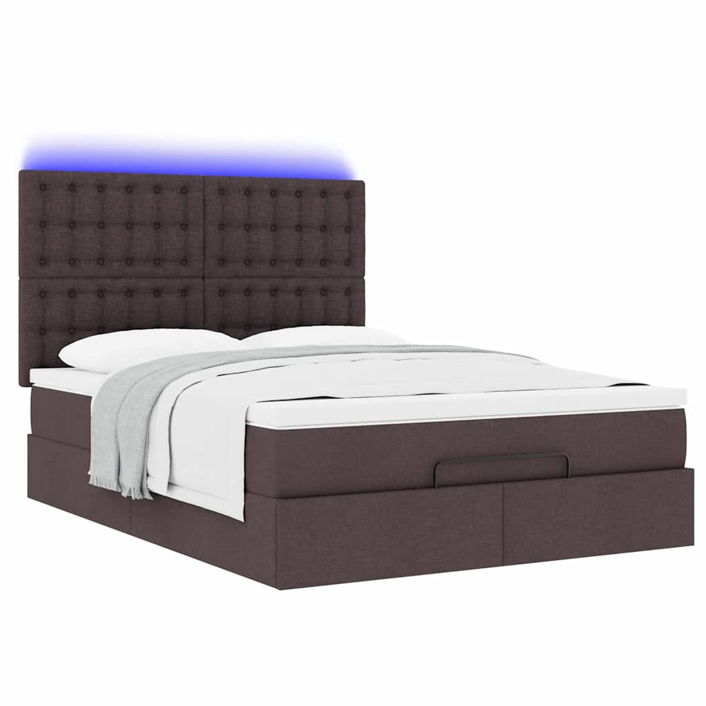 Ottoman bed met matras en LED's 140x190cm stof donkerbruin – afbeelding 6