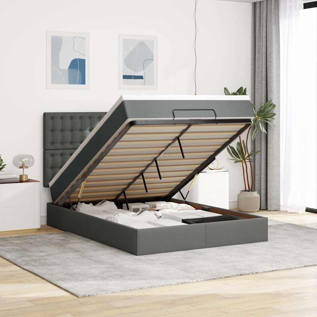 Ottoman bed met matras en LED's 140x200cm stof donkergrijs – afbeelding 1