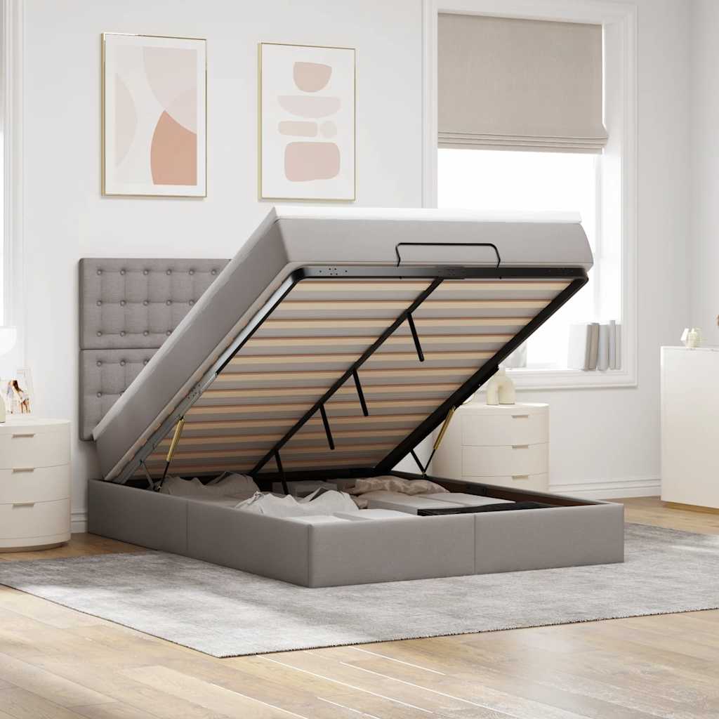Ottoman bed met matras en LED's 140x200cm stof taupe – afbeelding 1