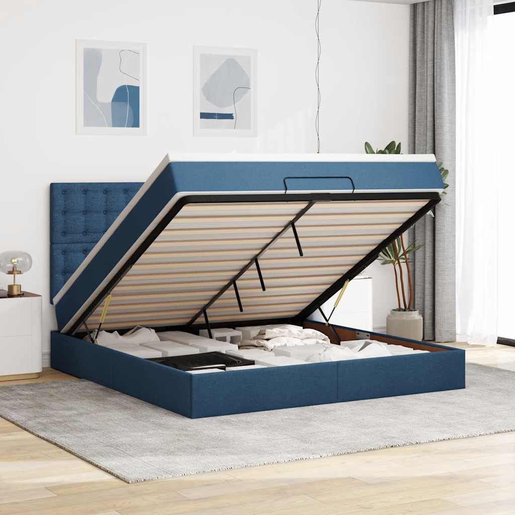 Ottoman bed met matras en LED's 160x200cm stof blauw – afbeelding 1