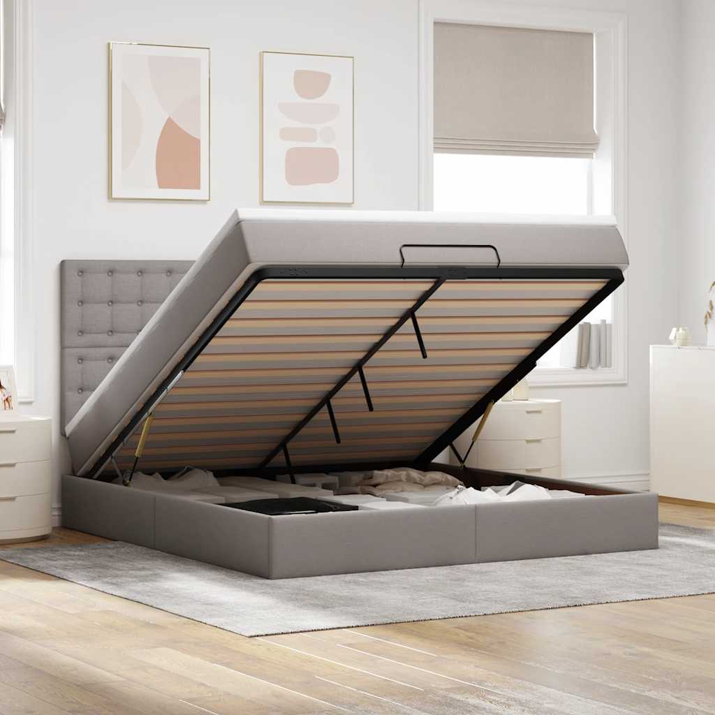 Ottoman bed met matras en LED's 180x200cm stof taupe – afbeelding 1
