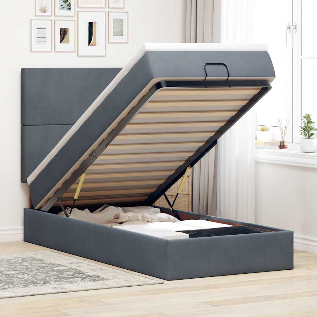 Ottoman bed met matrassen en LED's 80x200cm fluweel donkergrijs – afbeelding 1