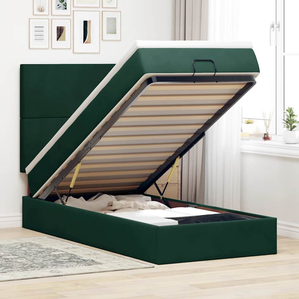 Ottoman bed met matrassen en LED's 90x190cm fluweel donkergroen – afbeelding 1