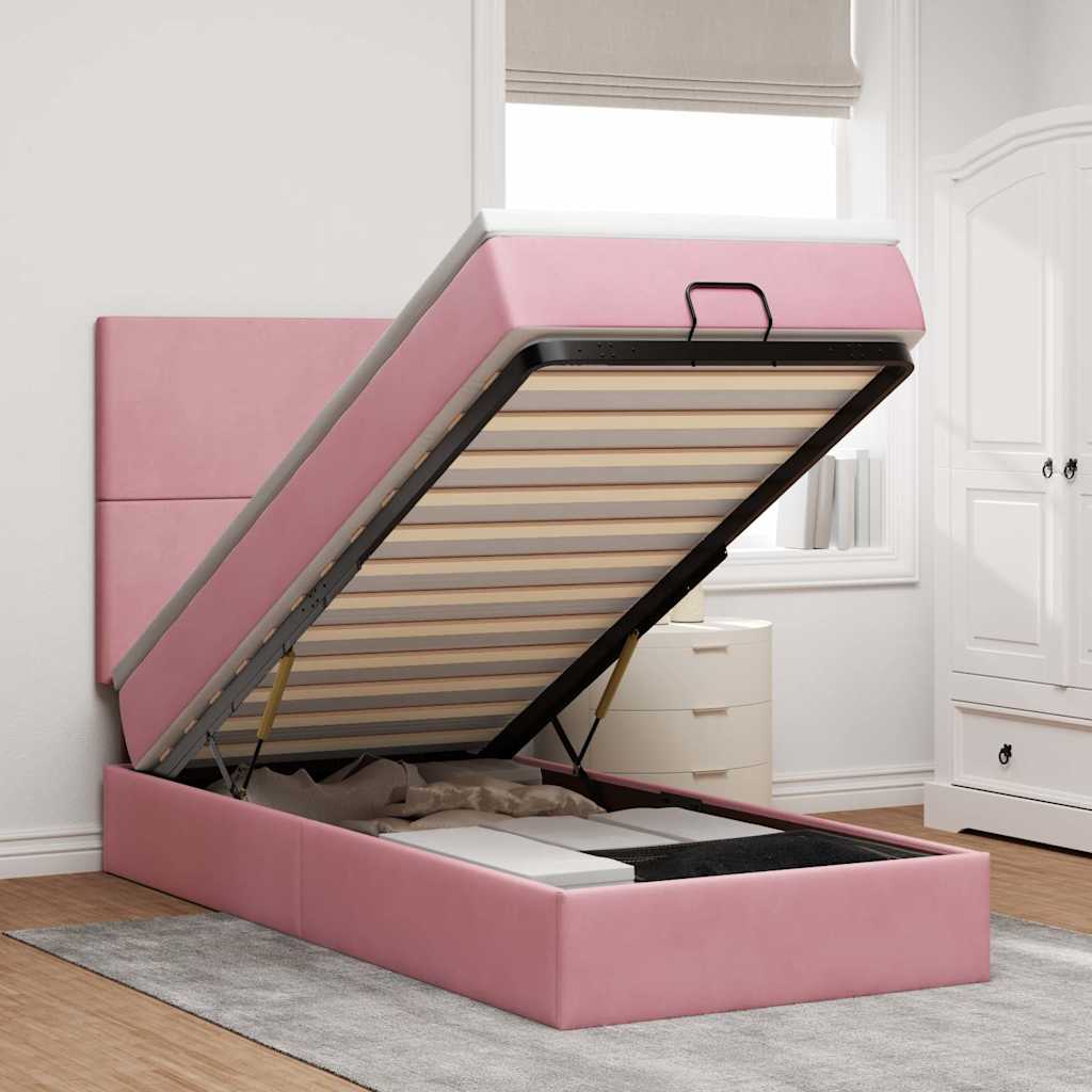 Ottoman bed met matrassen en LED's 90x200cm fluweel roze – afbeelding 1