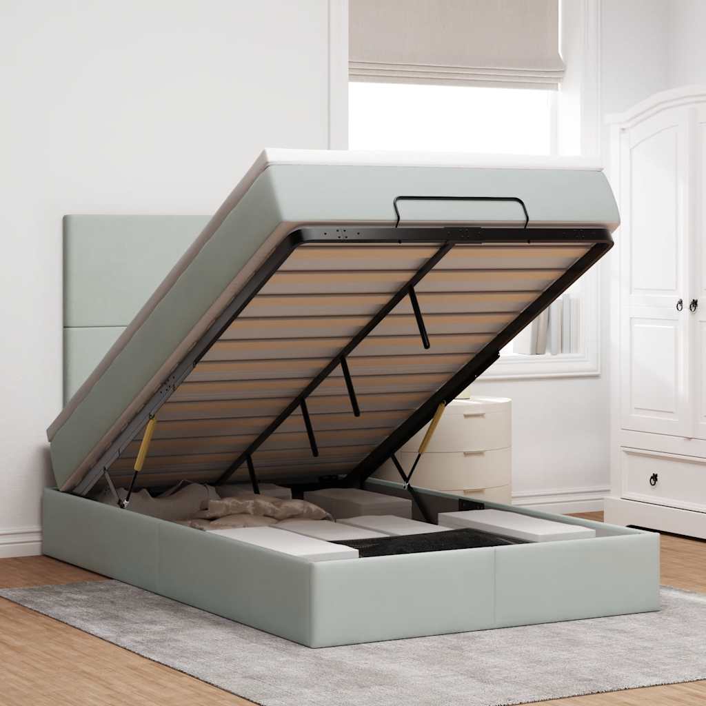 Ottoman bed met matrassen en LED's 120x200cm fluweel lichtgrijs – afbeelding 1
