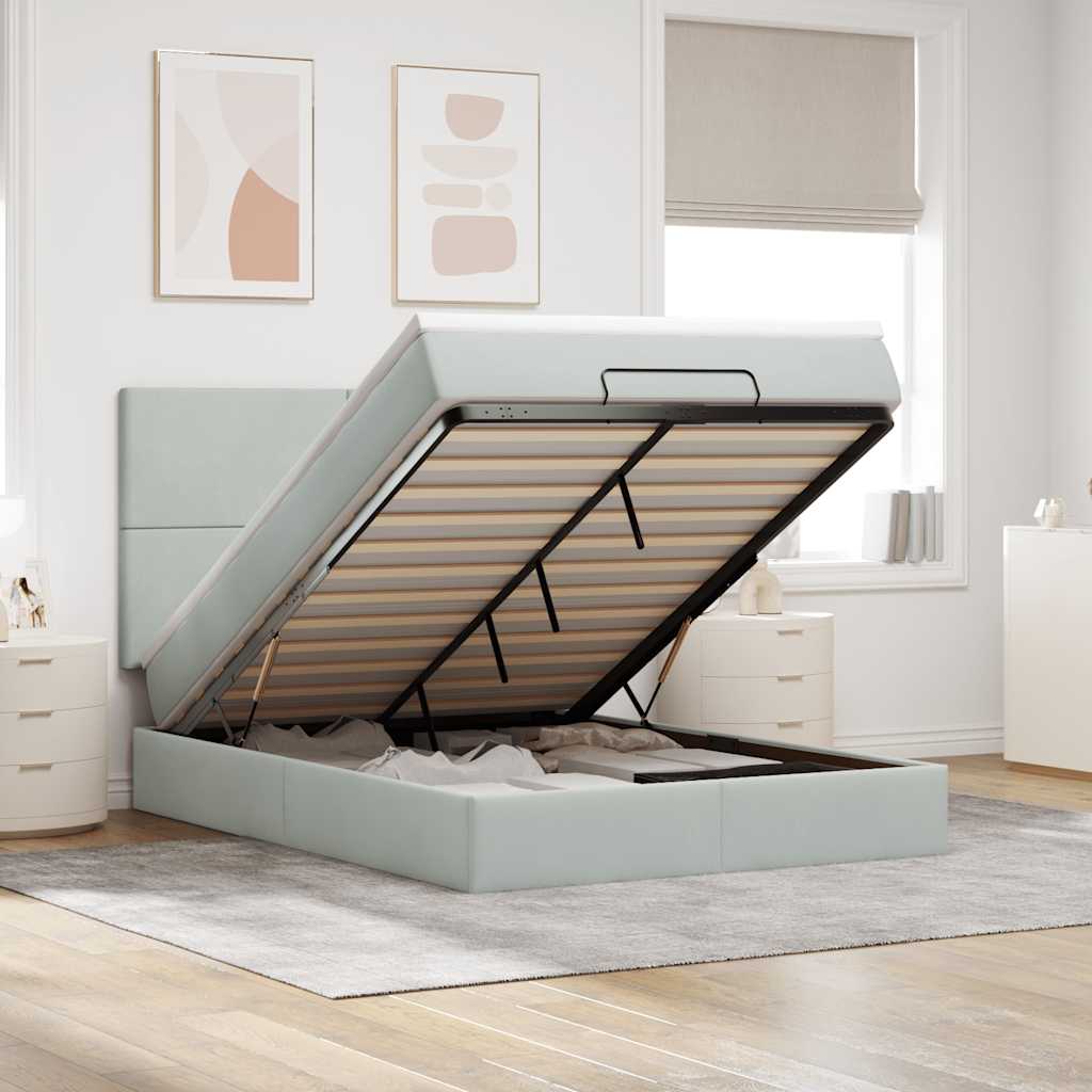 Ottoman bed met matrassen en LED's 140x200cm fluweel lichtgrijs – afbeelding 1