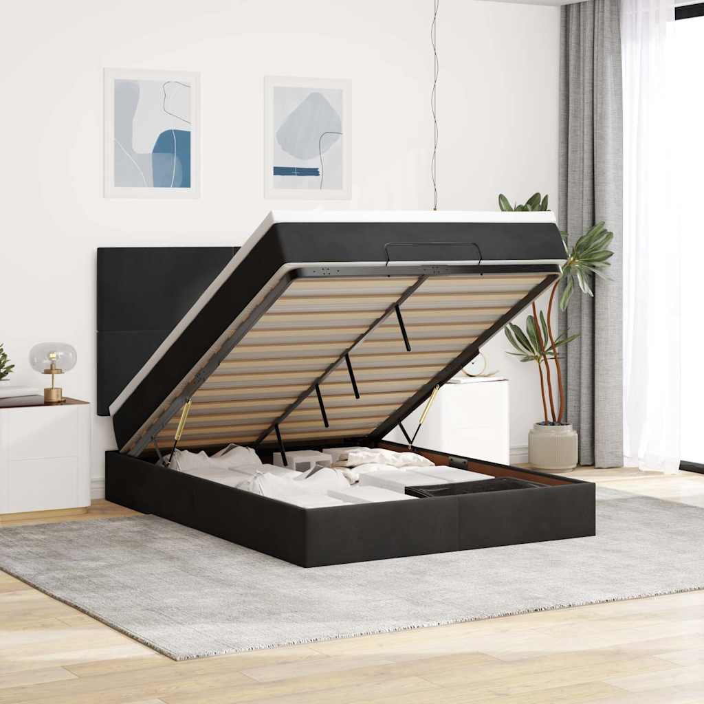 Ottoman bed met matrassen en LED's 140x200cm fluweel zwart – afbeelding 1
