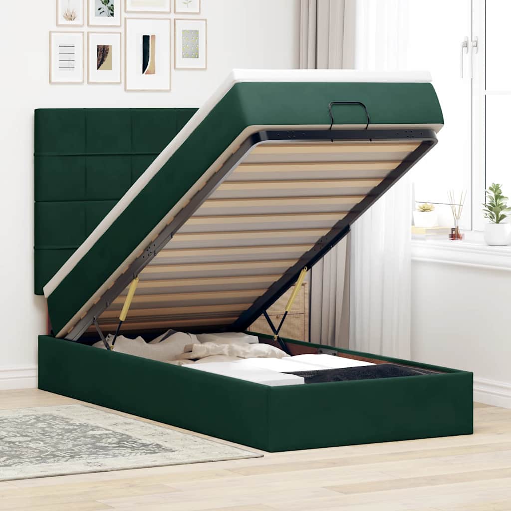 Ottoman bed met matrassen en LED's 80x200cm fluweel donkergroen – afbeelding 1