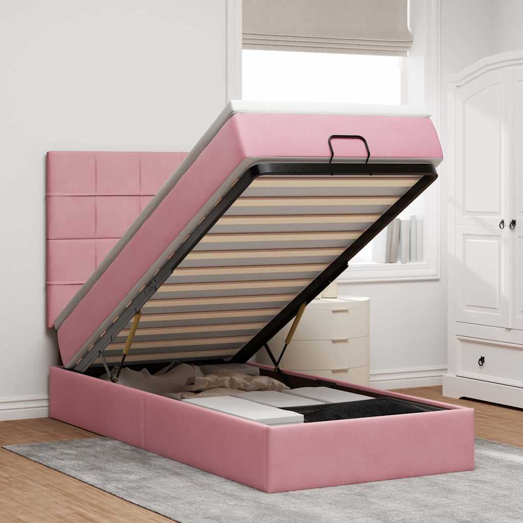 Ottoman bed met matrassen en LED's 80x200cm fluweel roze – afbeelding 1