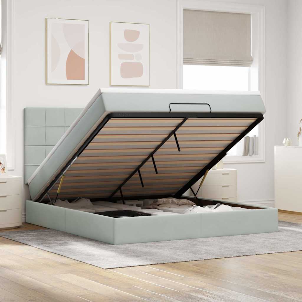 Ottoman bed met matrassen en LED's 180x200cm fluweel lichtgrijs – afbeelding 1