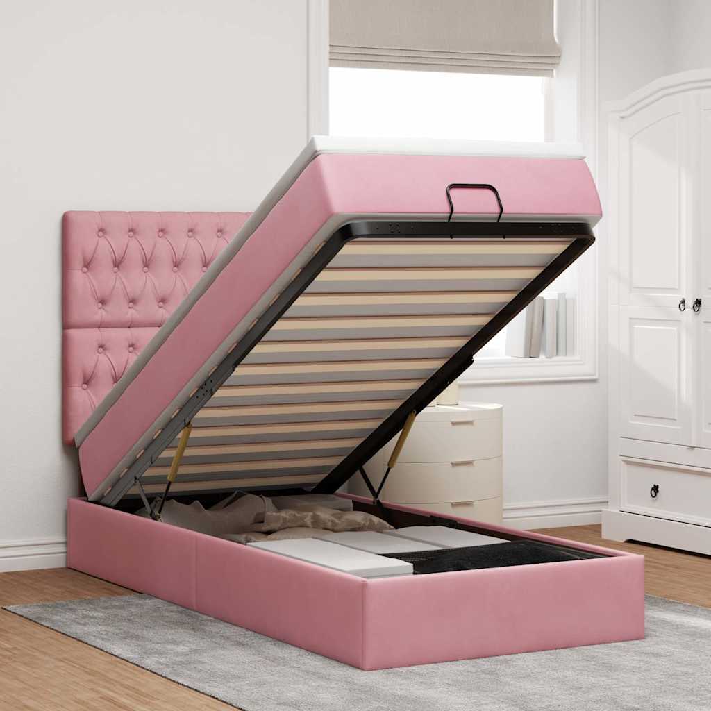Ottoman bed met matrassen en LED's 80x200cm fluweel roze – afbeelding 1