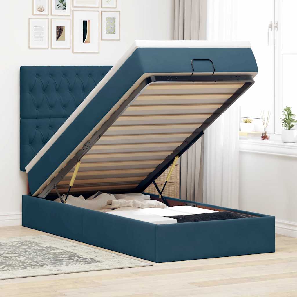 Ottoman bed met matrassen en LED's 90x200cm fluweel donkerblauw – afbeelding 1