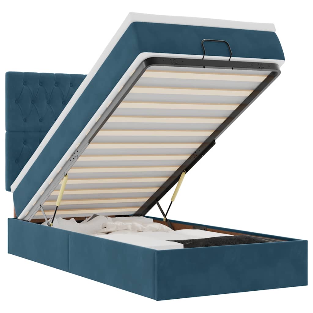 Ottoman bed met matrassen en LED's 90x200cm fluweel donkerblauw – afbeelding 2